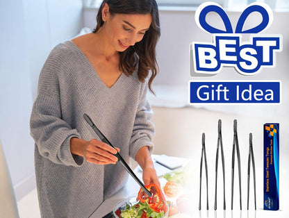 JETKONG 4 Pcs Kitchen Tweezers, 12'' and 10'' Stainless Steel Cooking Tweezers Set, High-Precision Tweezers Tongs for Cooking, Repairing, Seafood and BBQ (Black) - CookCave