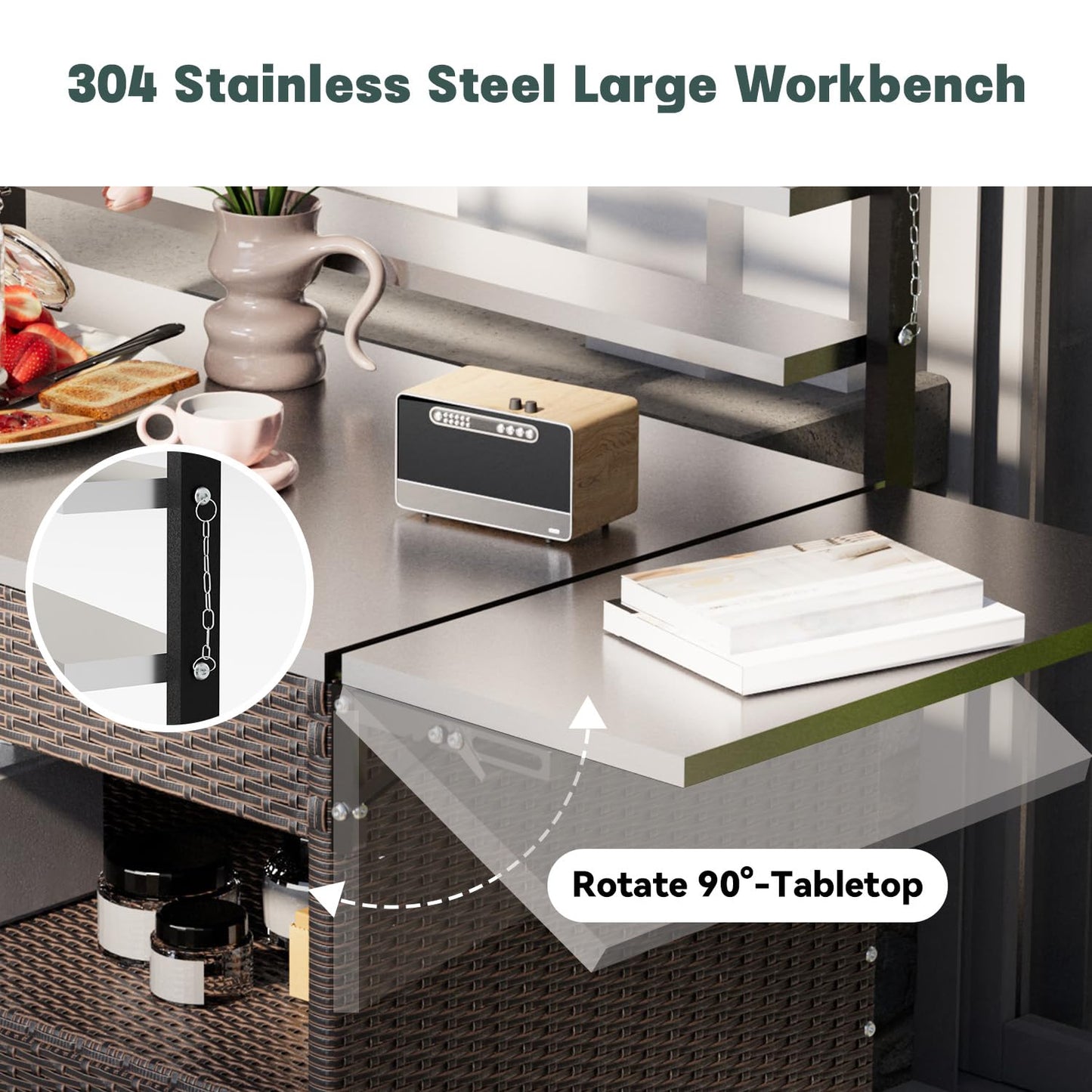 JFHID Outdoor Grill Cart with Storage Kitchen Island Bar Cart, Wheels and Stainless Steel Extended Prep Grill Table-Top BBQ Pizza Charcuterie Cart for Patio, Outside, Poolside - CookCave