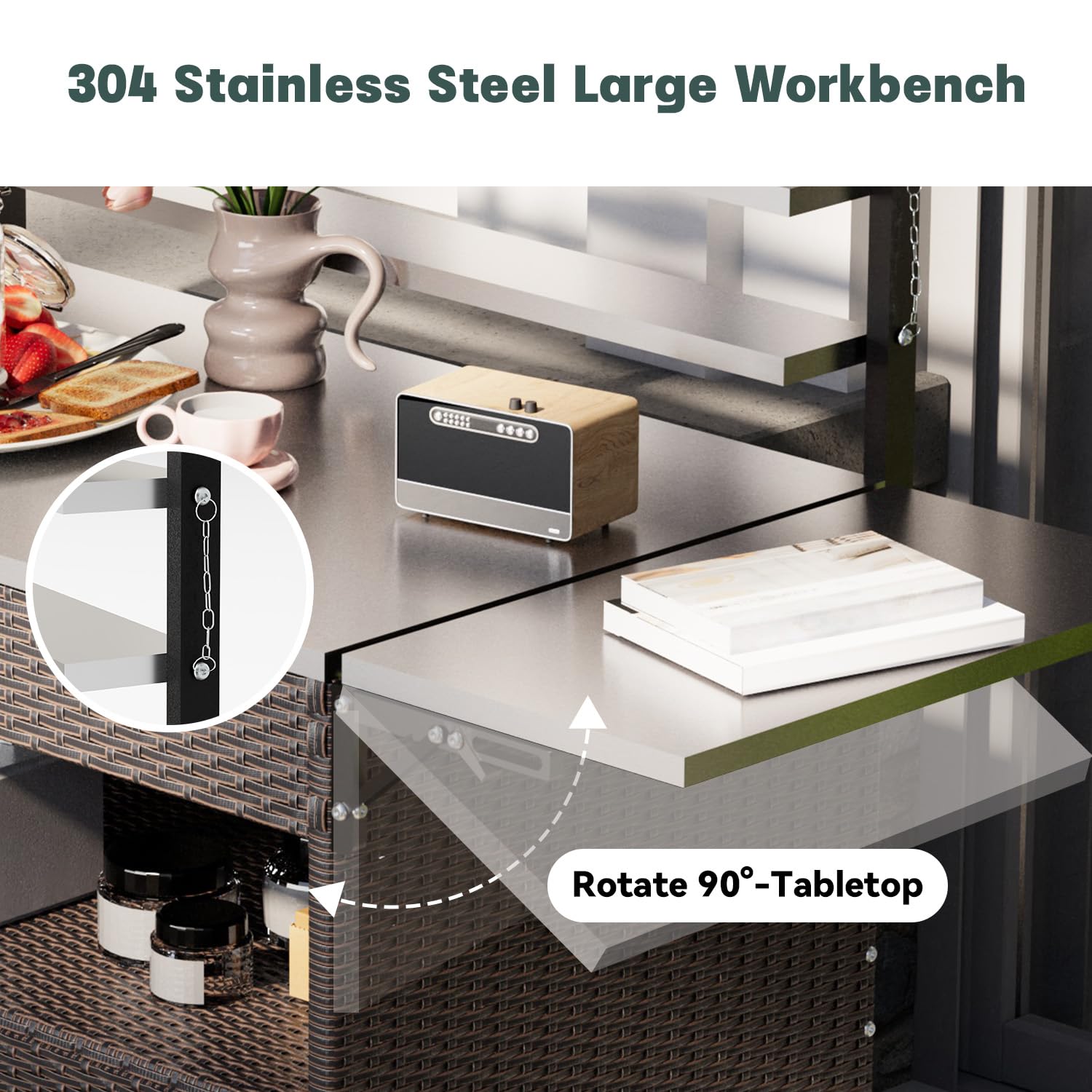 JFHID Outdoor Grill Cart with Storage Kitchen Island Bar Cart, Wheels and Stainless Steel Extended Prep Grill Table-Top BBQ Pizza Charcuterie Cart for Patio, Outside, Poolside - CookCave