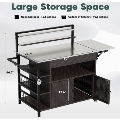 JFHID Outdoor Grill Cart with Storage Kitchen Island Bar Cart, Wheels and Stainless Steel Extended Prep Grill Table-Top BBQ Pizza Charcuterie Cart for Patio, Outside, Poolside - CookCave