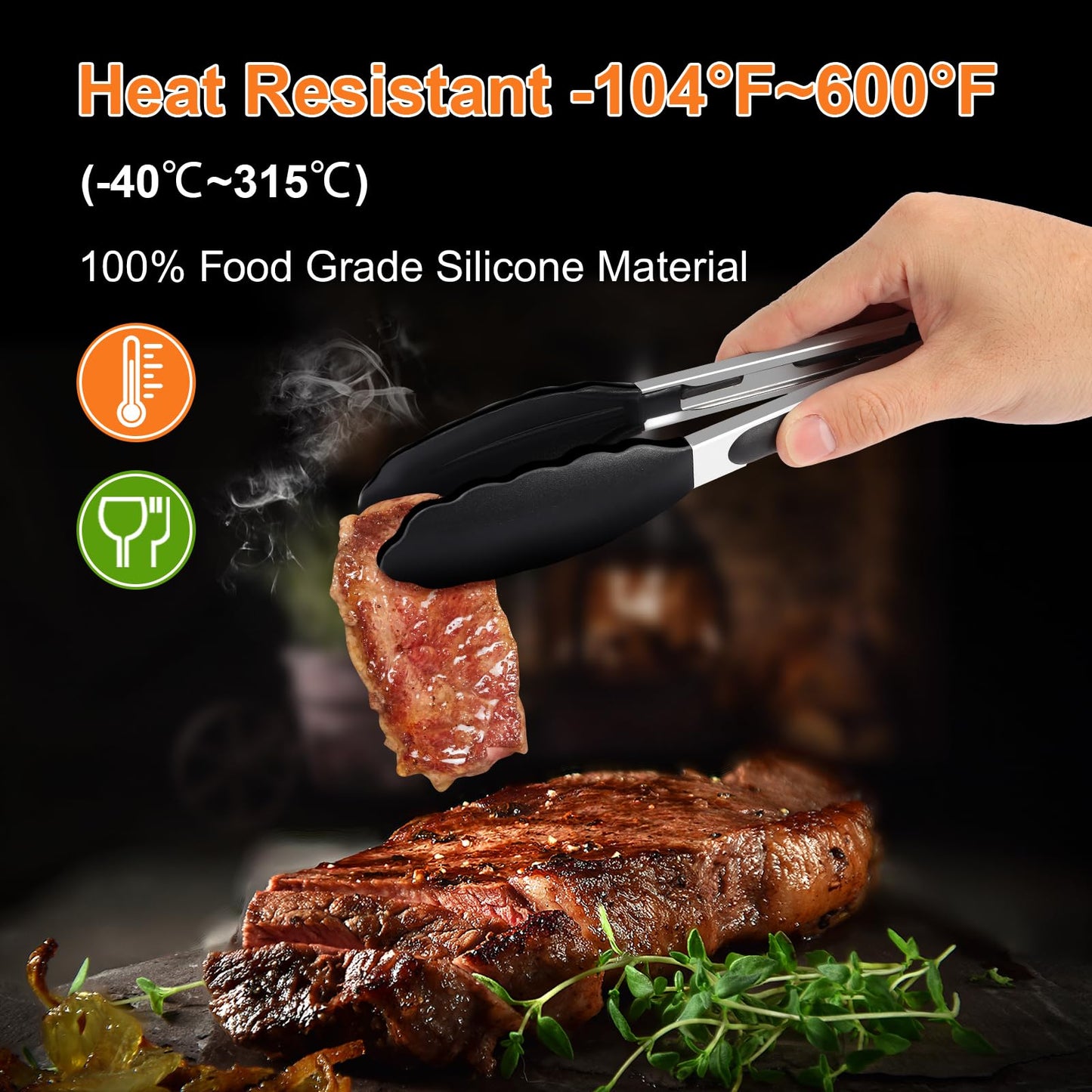 JIDSPWLS Premium Stainless Steel Heat Resistant Kitchen Tongs for cooking,set of 9" and 12" (Black),Non Scratch Silicone cooking Tongs Tip for Cooking Pans,Strong Grip BBQ tongs for Grabbing Hot Food - CookCave