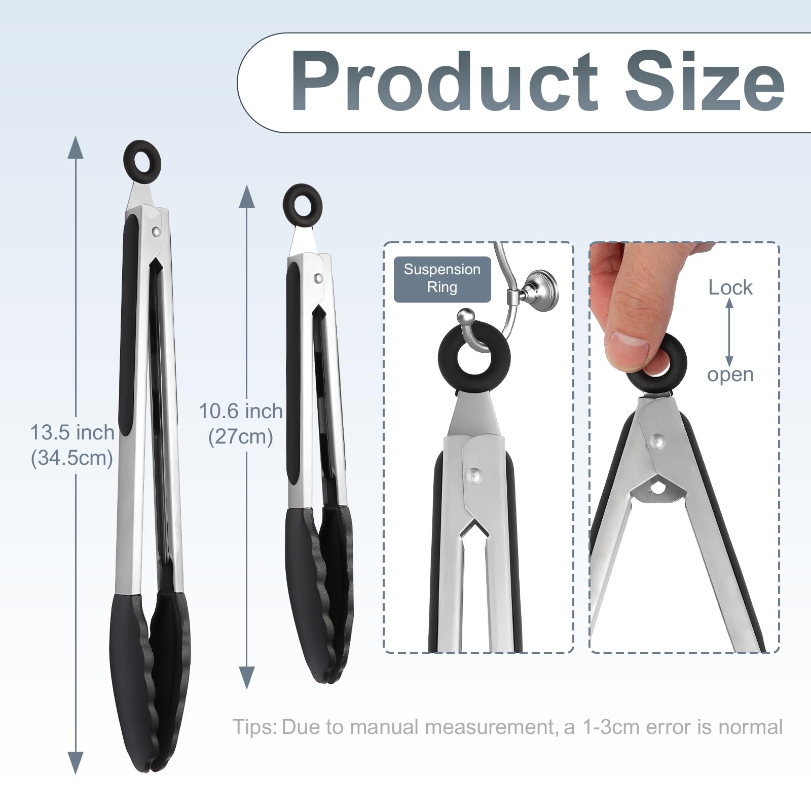 JIDSPWLS Premium Stainless Steel Heat Resistant Kitchen Tongs for cooking,set of 9" and 12" (Black),Non Scratch Silicone cooking Tongs Tip for Cooking Pans,Strong Grip BBQ tongs for Grabbing Hot Food - CookCave