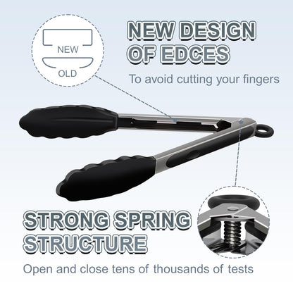 JIDSPWLS Premium Stainless Steel Heat Resistant Kitchen Tongs for cooking,set of 9" and 12" (Black),Non Scratch Silicone cooking Tongs Tip for Cooking Pans,Strong Grip BBQ tongs for Grabbing Hot Food - CookCave