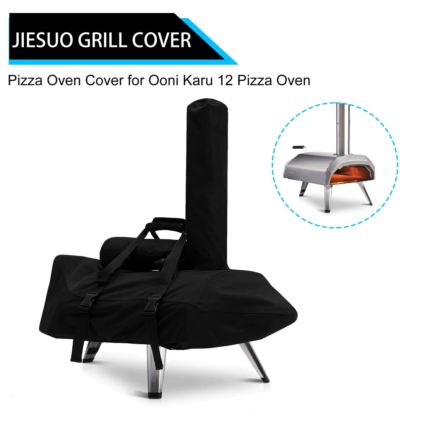 Jiesuo Cover for Ooni Karu 12 Pizza Oven, Heavy Duty Waterproof Accessories for Pizza Maker Carry Cover with Seperate Chimney Bag - CookCave