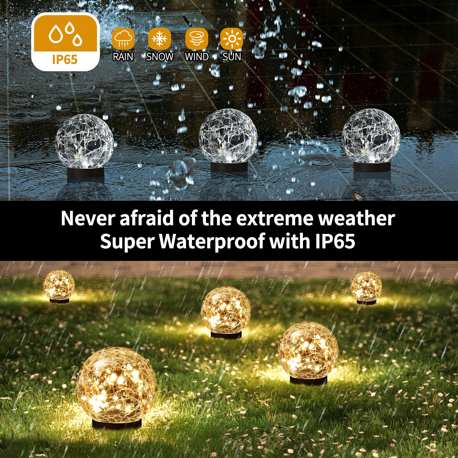JKIMK Solar Globe Lights Outdoor Waterproof - Cracked Glass Ball Lights for Garden, Patio, Yard, Lawn and Backyard Decor - Solar Orbs for Outside Decorations - CookCave