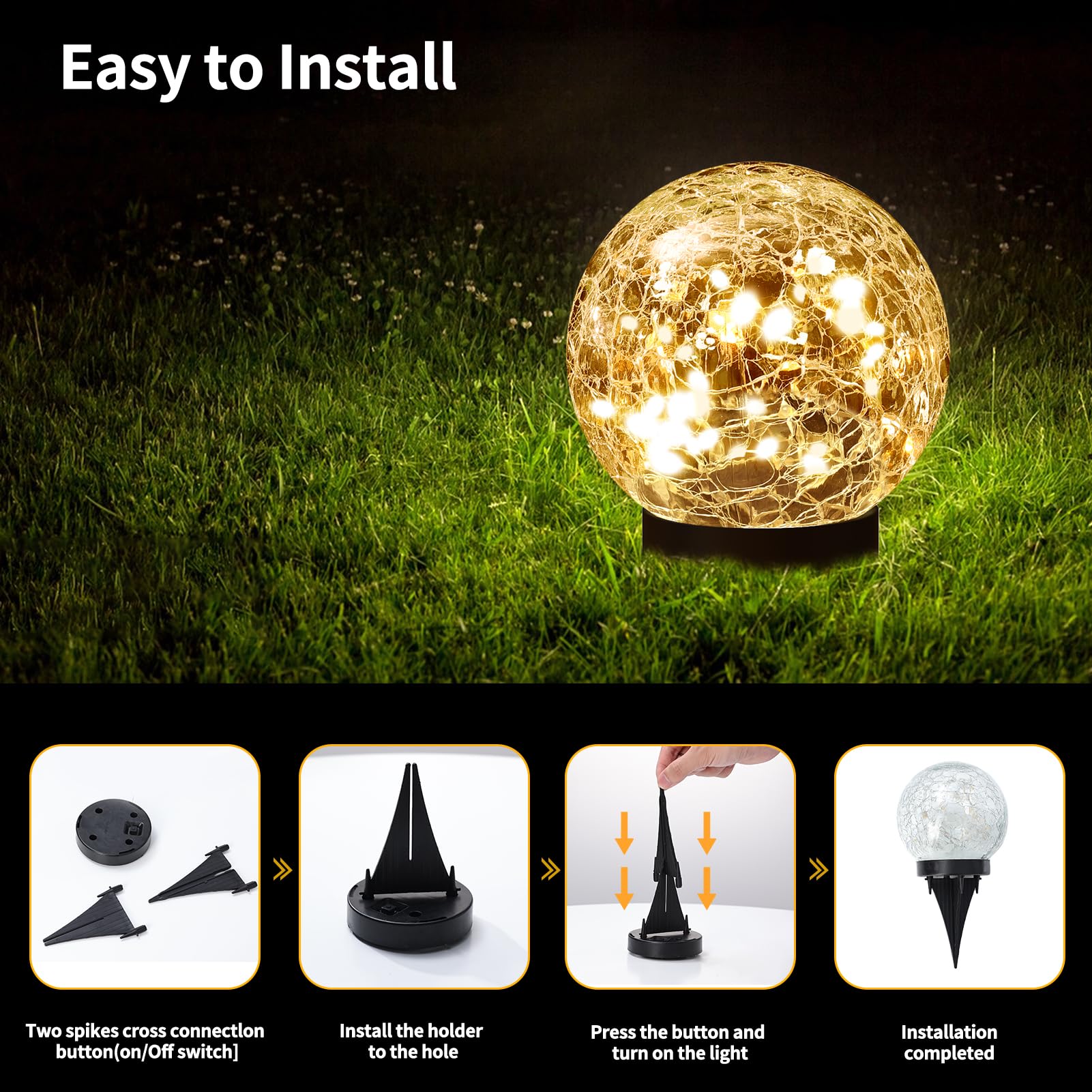 JKIMK Solar Globe Lights Outdoor Waterproof - Cracked Glass Ball Lights for Garden, Patio, Yard, Lawn and Backyard Decor - Solar Orbs for Outside Decorations - CookCave