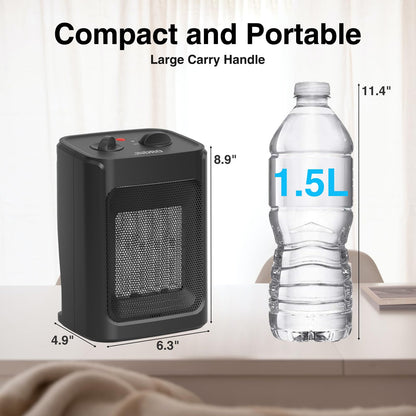 JNDRO Portable Electric Space Heater - 1500W/750W Quiet Ceramic mini Heater Fan with Thermostat, Heat Up 200 Square Feet for Room Office Desk Indoor Use - CookCave