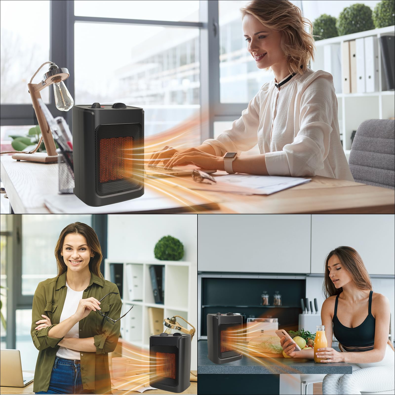 JNDRO Portable Electric Space Heater - 1500W/750W Quiet Ceramic mini Heater Fan with Thermostat, Heat Up 200 Square Feet for Room Office Desk Indoor Use - CookCave