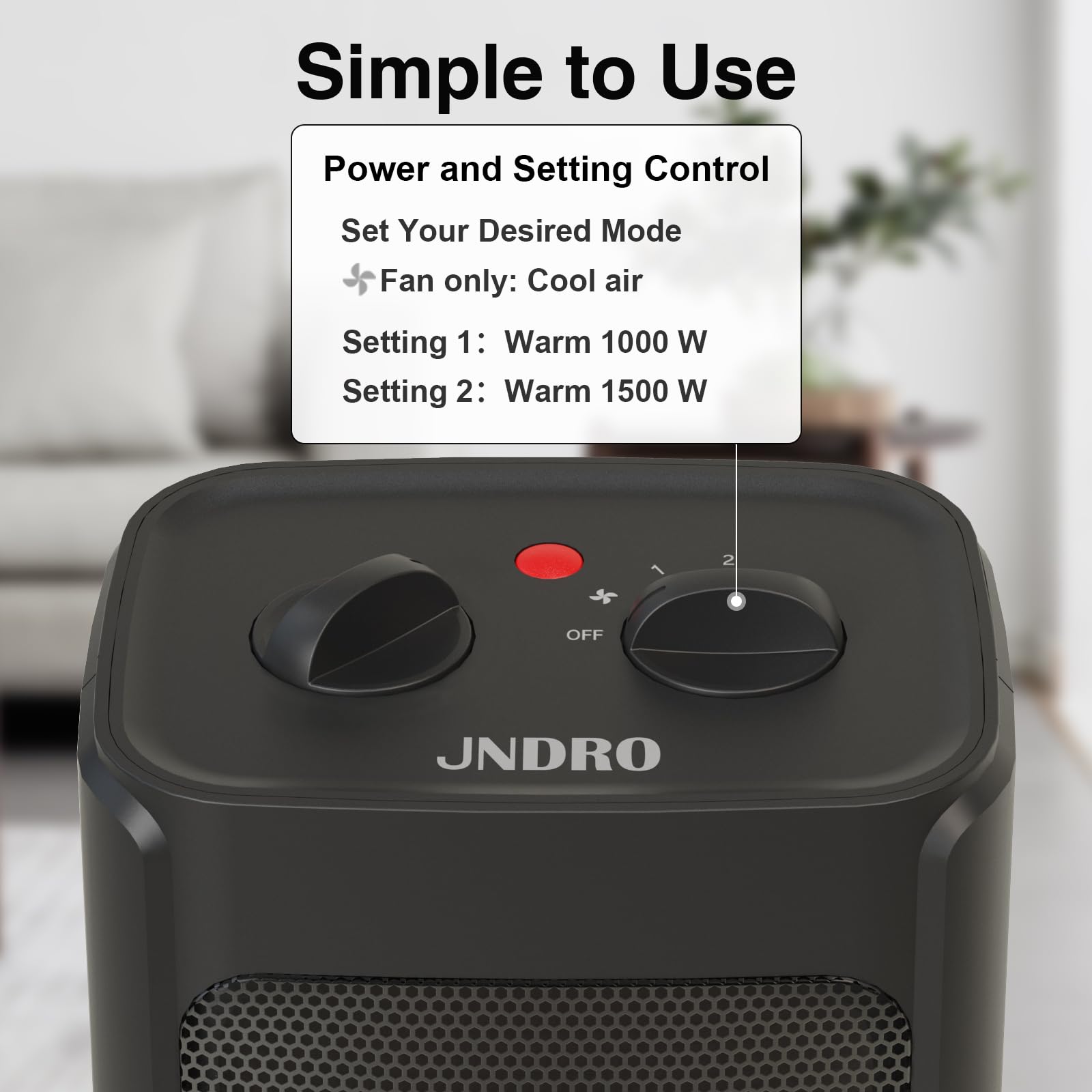 JNDRO Portable Electric Space Heater - 1500W/750W Quiet Ceramic mini Heater Fan with Thermostat, Heat Up 200 Square Feet for Room Office Desk Indoor Use - CookCave