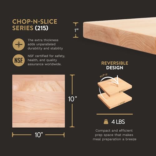 John Boos Boos Block Chop-N-Slice Series Reversible Wood Cutting Board with Eased Corners, 1-Inch Thickness, 10" x 10" x 1", Maple - CookCave