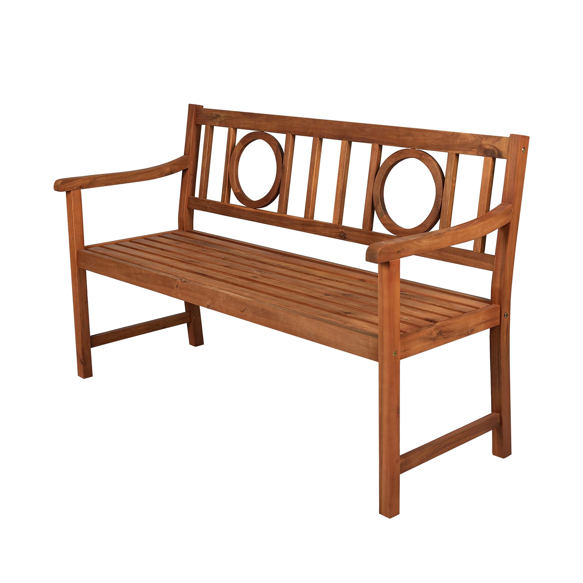 JONATHAN Y BNH104A Apollo 51.2" 3-Seat Circle-Back 600-Lbs Support Acacia Wood Outdoor Garden Patio Bench for Garden, Lawn, Backyard, Pool, Deck, Beach, Firepit, Teak - CookCave