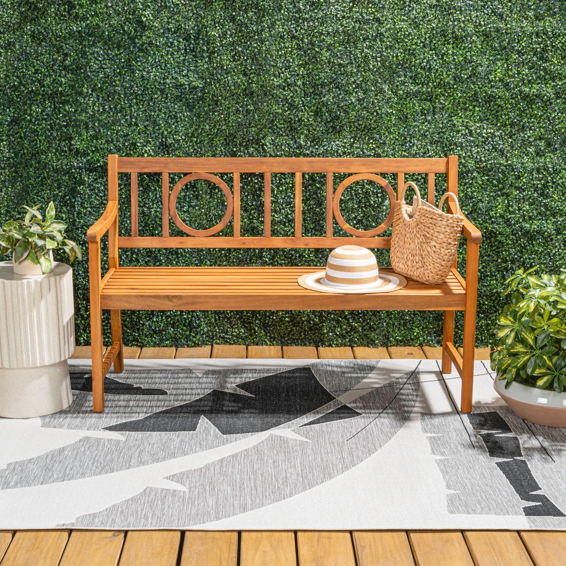 JONATHAN Y BNH104A Apollo 51.2" 3-Seat Circle-Back 600-Lbs Support Acacia Wood Outdoor Garden Patio Bench for Garden, Lawn, Backyard, Pool, Deck, Beach, Firepit, Teak - CookCave