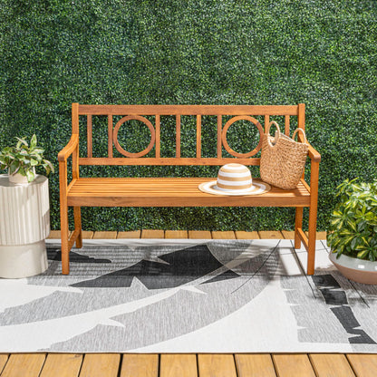 JONATHAN Y BNH104A Apollo 51.2" 3-Seat Circle-Back 600-Lbs Support Acacia Wood Outdoor Garden Patio Bench for Garden, Lawn, Backyard, Pool, Deck, Beach, Firepit, Teak - CookCave