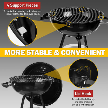 Joyfair 18In Charcoal Grill Set(18Pcs), Outdoor Camping Kettle Barbecue Grill & Grilling Accessories, Include Spatula, Food Tong, Brush and More Tool, 250.SQ.IN Cooking Area, Heavy Duty & Portable - CookCave