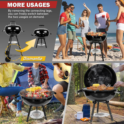 Joyfair 18In Charcoal Grill Set(18Pcs), Outdoor Camping Kettle Barbecue Grill & Grilling Accessories, Include Spatula, Food Tong, Brush and More Tool, 250.SQ.IN Cooking Area, Heavy Duty & Portable - CookCave