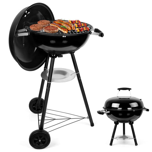 Joyfair Kettle Charcoal Grill (18 Inch), Outdoor Barbecue Grill for Camping/Backyard/Tabletop Grilling, Portable Round Smoker with Wheels, Enameled Lid & Fire Bowl, Dual Venting System, Black - CookCave