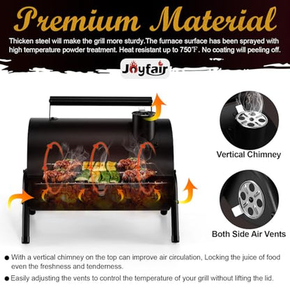 Joyfair Portable Charcoal Grill (2 IN 1 Double-Sided), Small Tabletop Barbecue Grill with Food Tray & Rack for Outdoor Camping Home Patio BBQ Grilling, Heavy Duty & Multi-use, Easy Assembly (230Sq.in) - CookCave