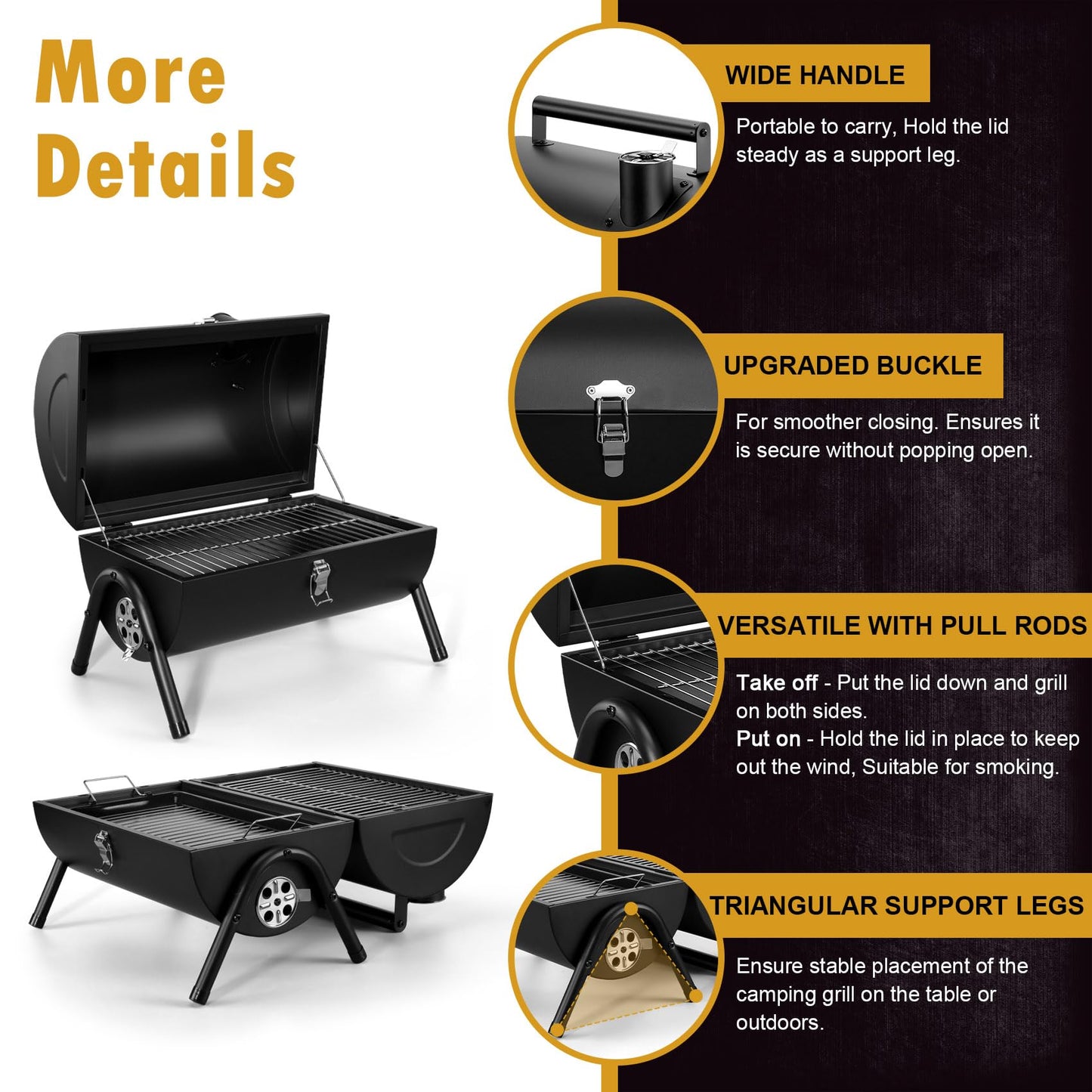 Joyfair Portable Charcoal Grill (2 IN 1 Double-Sided), Small Tabletop Barbecue Grill with Food Tray & Rack for Outdoor Camping Home Patio BBQ Grilling, Heavy Duty & Multi-use, Easy Assembly (230Sq.in) - CookCave