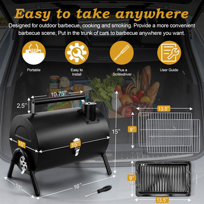 Joyfair Portable Charcoal Grill (2 IN 1 Double-Sided), Small Tabletop Barbecue Grill with Food Tray & Rack for Outdoor Camping Home Patio BBQ Grilling, Heavy Duty & Multi-use, Easy Assembly (230Sq.in) - CookCave