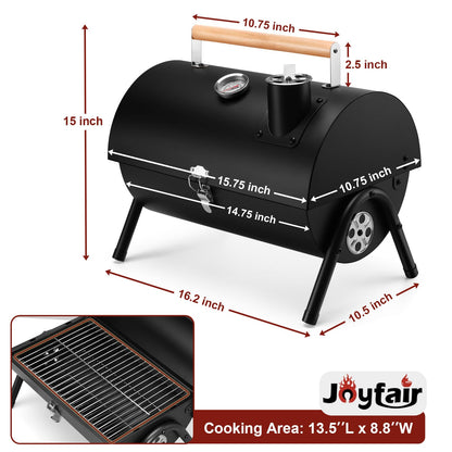Joyfair Portable Charcoal Grill with Thermometer, Small Tabletop Barbecue Grill for Outdoor Camping Backyard Party BBQ Cooking, Extra Thick Steel & Heavy Duty, Innovative Design & Easy Assembly - CookCave