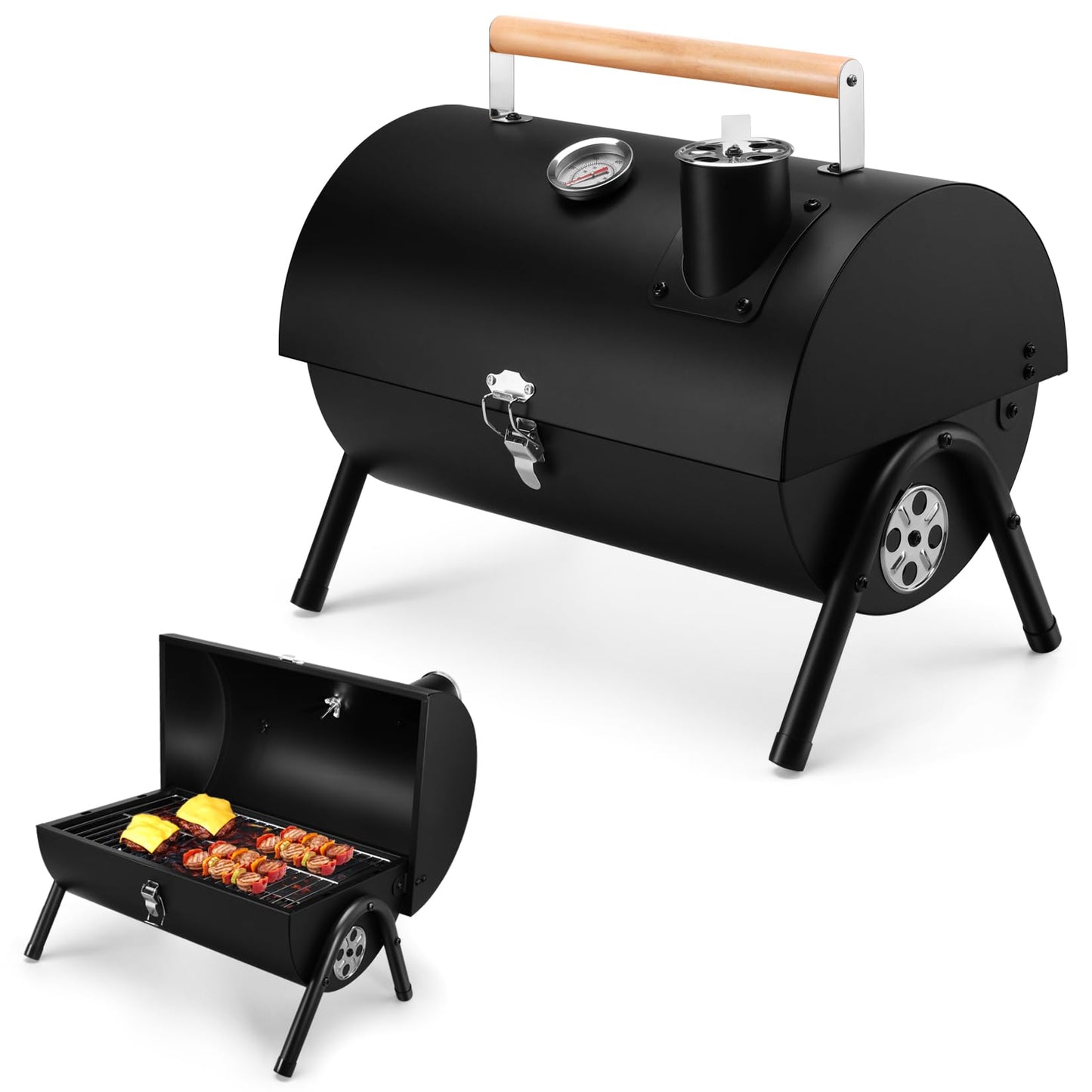 Joyfair Portable Charcoal Grill with Thermometer, Small Tabletop Barbecue Grill for Outdoor Camping Backyard Party BBQ Cooking, Extra Thick Steel & Heavy Duty, Innovative Design & Easy Assembly - CookCave