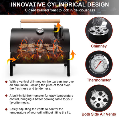 Joyfair Portable Charcoal Grill with Thermometer, Small Tabletop Barbecue Grill for Outdoor Camping Backyard Party BBQ Cooking, Extra Thick Steel & Heavy Duty, Innovative Design & Easy Assembly - CookCave