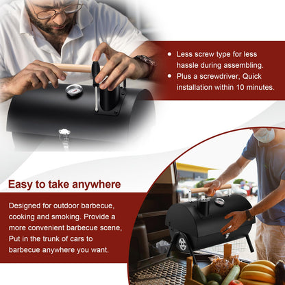 Joyfair Portable Charcoal Grill with Thermometer, Small Tabletop Barbecue Grill for Outdoor Camping Backyard Party BBQ Cooking, Extra Thick Steel & Heavy Duty, Innovative Design & Easy Assembly - CookCave