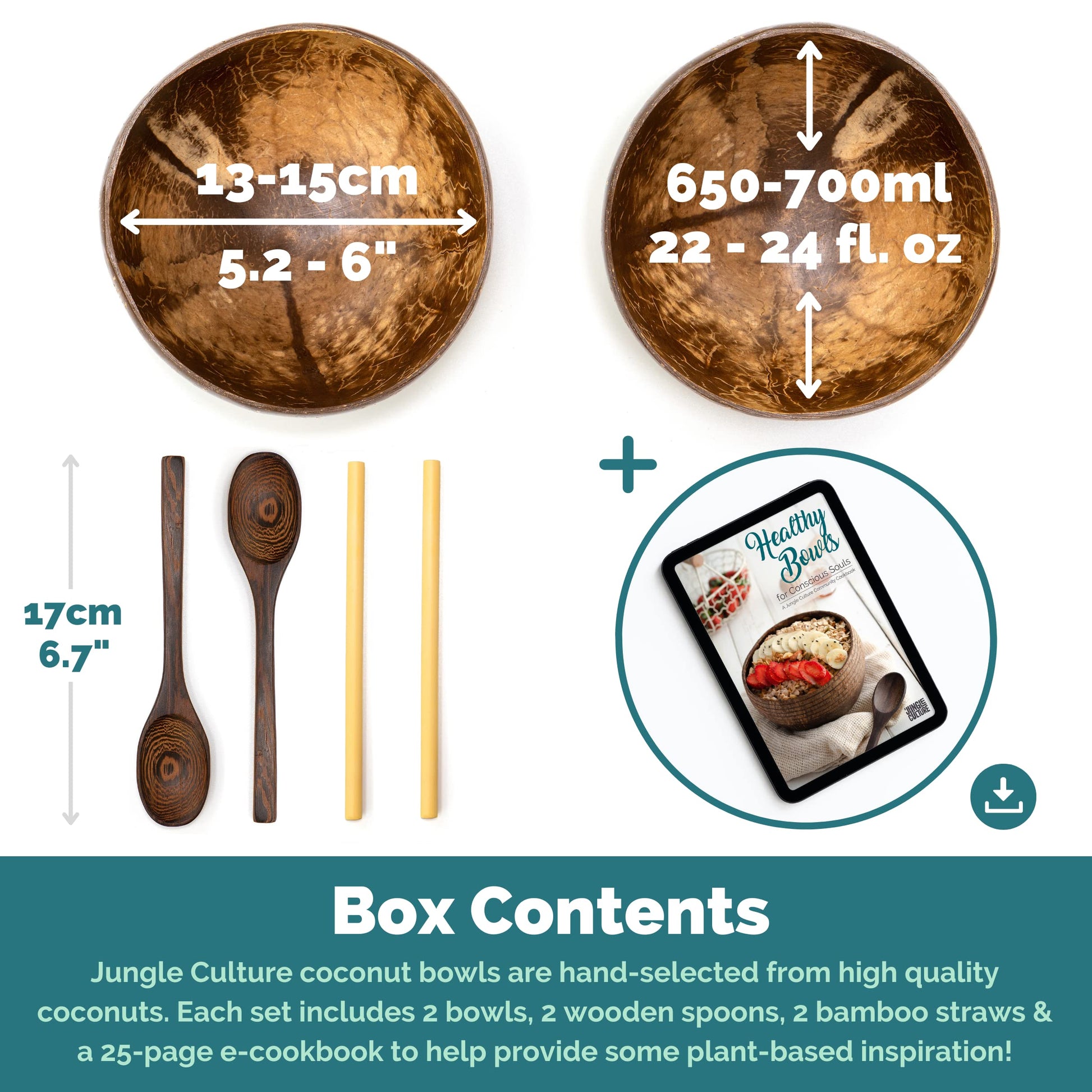 Jungle Culture 2 Polished Coconut Bowl and Wooden Spoons Set with Bamboo Straws • Natural Coconut Smoothie Bowls • Healthy Choice Coco Shell Acai & Buddha Bowls • Eco Friendly Vegan Gifts - CookCave