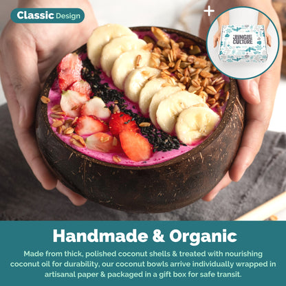 Jungle Culture 2 Polished Coconut Bowl and Wooden Spoons Set with Bamboo Straws • Natural Coconut Smoothie Bowls • Healthy Choice Coco Shell Acai & Buddha Bowls • Eco Friendly Vegan Gifts - CookCave