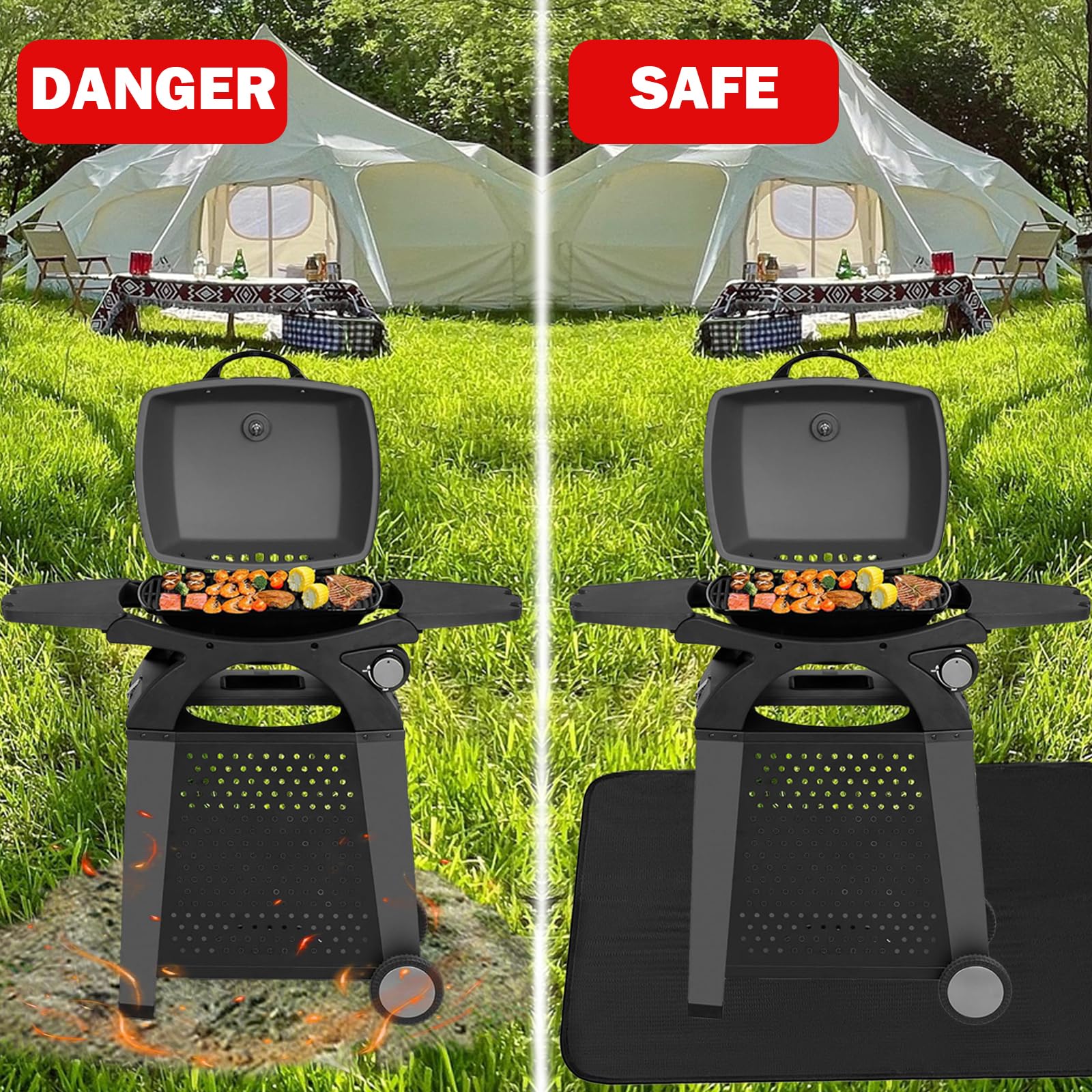 JUSMSS 48x30 Inches Under Grill Mats for Outdoor Grill, Double-Sided Fireproof, Waterproof & Oil-Proof BBQ Matt for Under Grill, Deck, Patio & Grass Protector, Fire Pit Mat & Fireplace Mat - CookCave