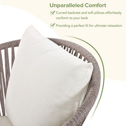 JYH 7 Pieces Patio Dining Set, All-Weather Outdoor Furniture Set with Dining Table and 6 Chairs, Rectangle Acacia Wood Tabletop and Metal Frame Dining Table Chair Set for 6, Beige Cushions - CookCave