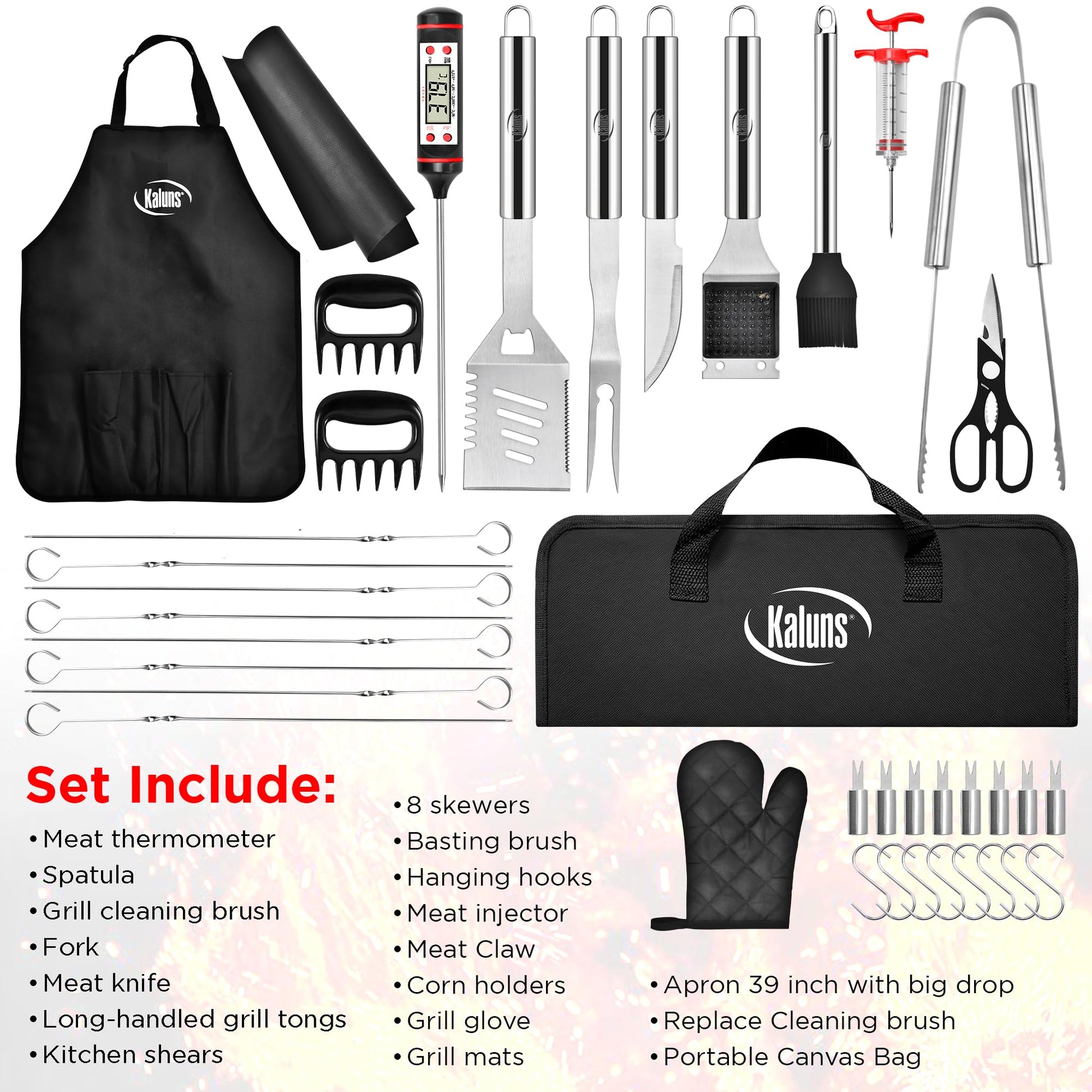 Kaluns BBQ Accessories, Complete Grill Set Grilling Gifts for Men Dad, 40 Pcs Premium Heavy Duty Stainless Steel Barbecue Grill Accessories for Outdoor Grill for Men Dad - CookCave