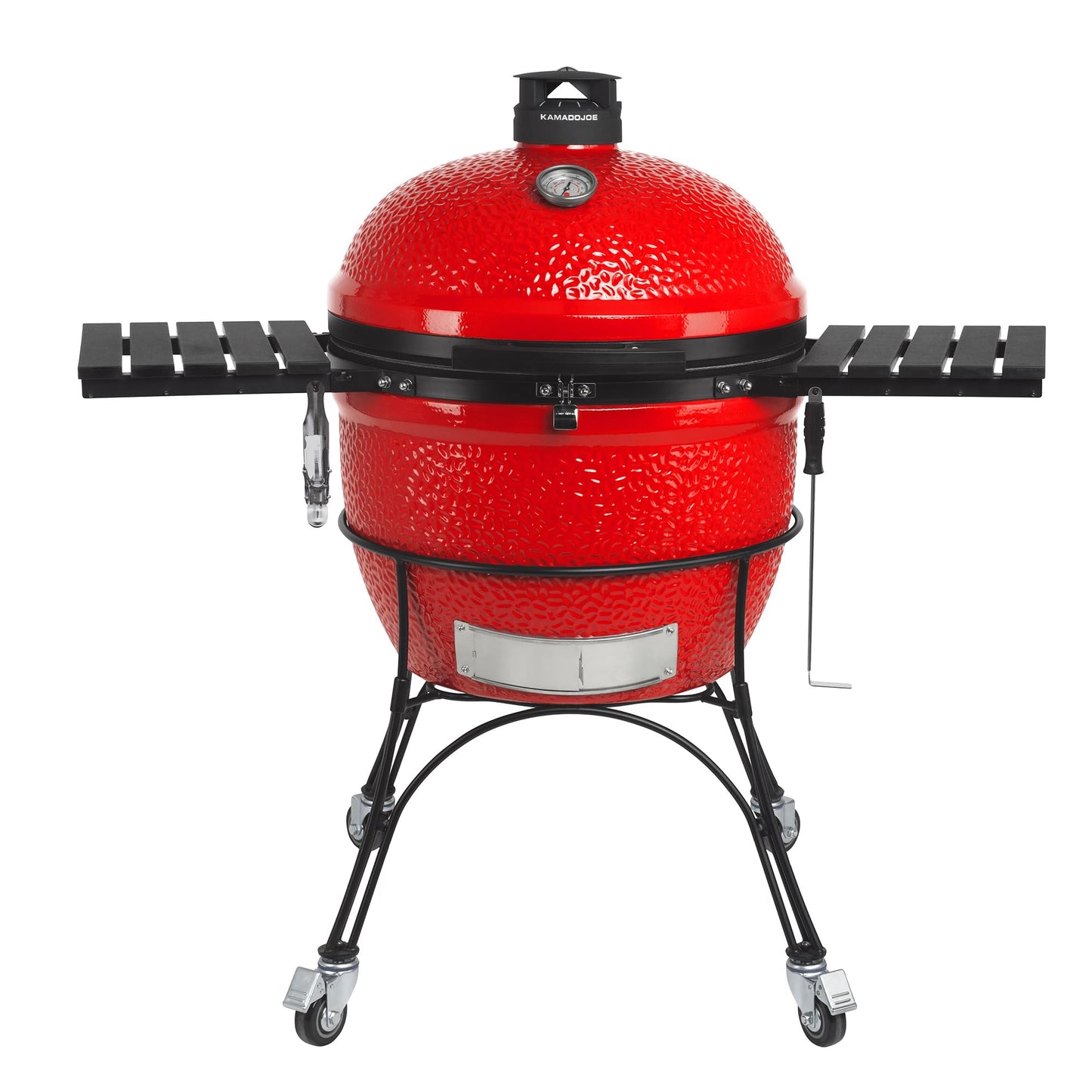 Kamado Joe Big Joe Series II 24-inch Ceramic Charcoal Grill and Smoker with Cart, Side Shelves, Stainless Steel Grates and 450 Cooking Square Inches in Red, Model BJ24RHC - CookCave