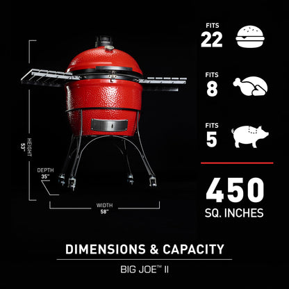 Kamado Joe Big Joe Series II 24-inch Ceramic Charcoal Grill and Smoker with Cart, Side Shelves, Stainless Steel Grates and 450 Cooking Square Inches in Red, Model BJ24RHC - CookCave
