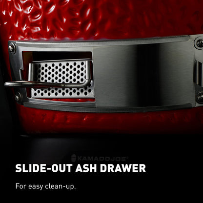 Kamado Joe Big Joe Series II 24-inch Ceramic Charcoal Grill and Smoker with Cart, Side Shelves, Stainless Steel Grates and 450 Cooking Square Inches in Red, Model BJ24RHC - CookCave