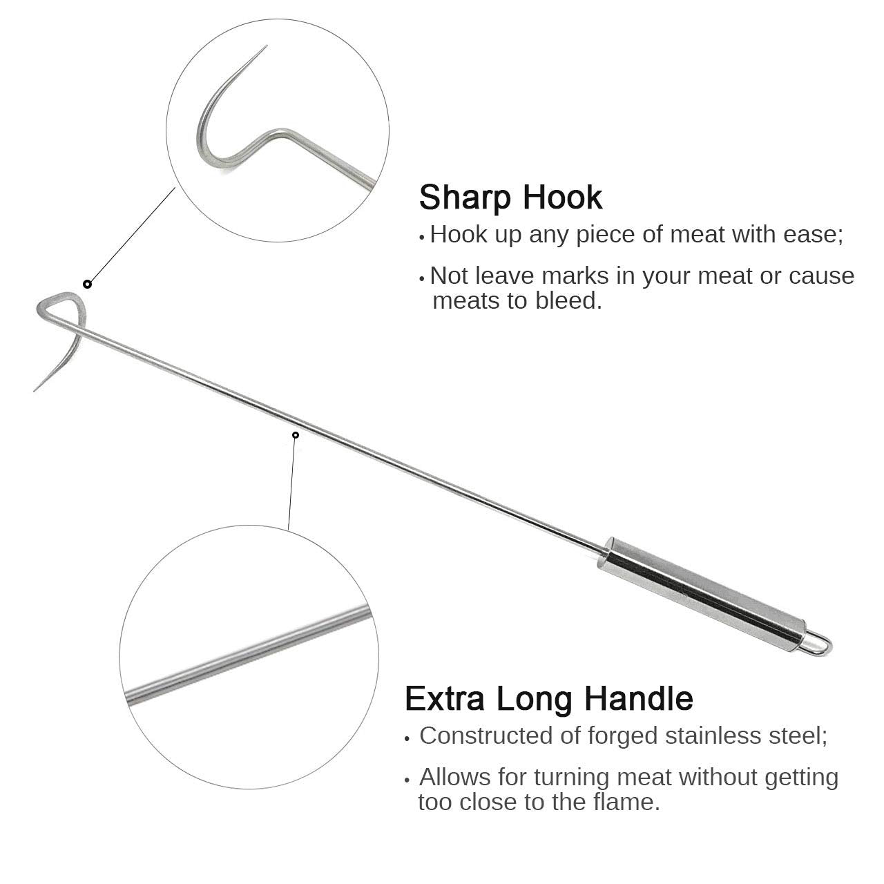 KAMaster Food Flipper Turner Hooks Stainless Steel BBQ Meat Hook Cooking Barbecue Turners Hooks Grill Accessories for BBQ Steak,Tri-Tips,Patties Sausages Ribs Chicken Breast Roasts - CookCave