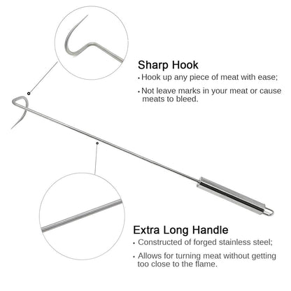 KAMaster Food Flipper Turner Hooks Stainless Steel BBQ Meat Hook Cooking Barbecue Turners Hooks Grill Accessories for BBQ Steak,Tri-Tips,Patties Sausages Ribs Chicken Breast Roasts - CookCave