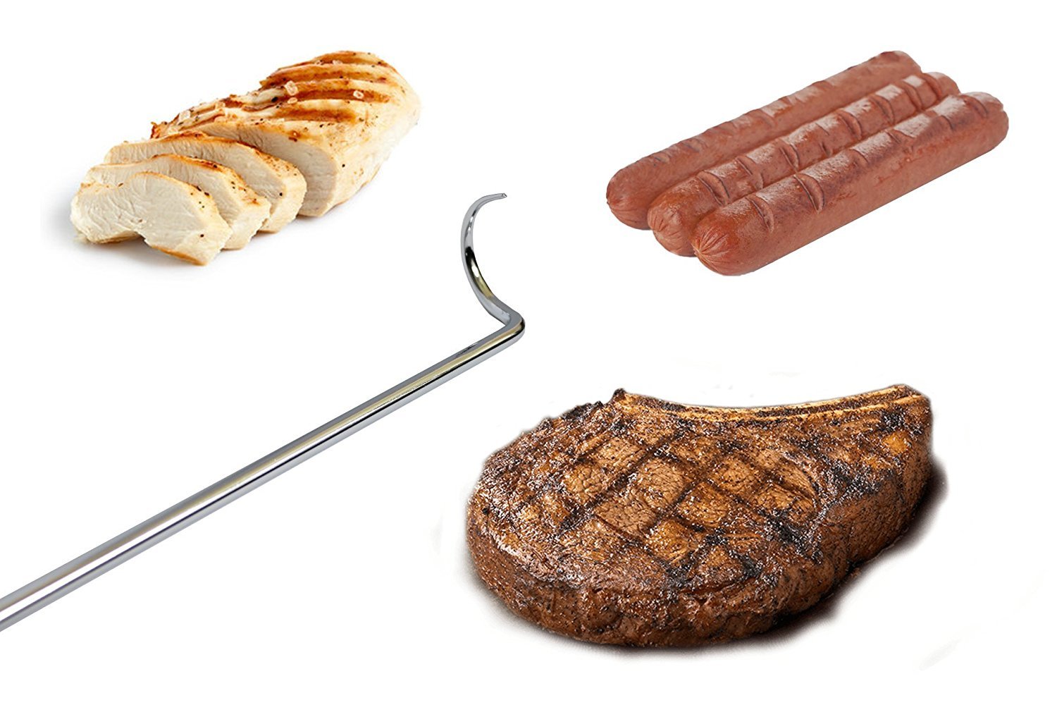 KAMaster Food Flipper Turner Hooks Stainless Steel BBQ Meat Hook Cooking Barbecue Turners Hooks Grill Accessories for BBQ Steak,Tri-Tips,Patties Sausages Ribs Chicken Breast Roasts - CookCave