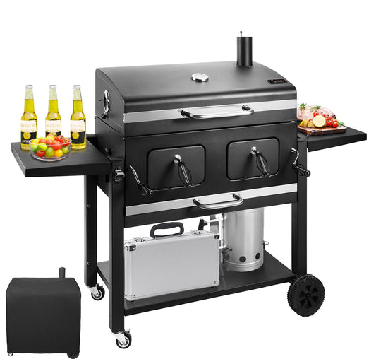 Kenadne Charcoal Grill Outdoor BBQ Grill, Extra Large Cooking Area 794 Square Inches with Two Individual & Adjustable Charcoal Tray, Foldable Side Tables for Outdoor Cooking grill Backyard - CookCave