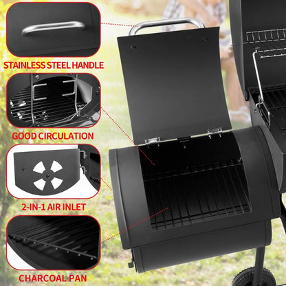 Kendane Barrel Charcoal Grill with offset smoker, 714 Square Inches Cooking Area, Outdoor BBQ Grill with Front and Side Shelf, Perfect for Backyard, Patio Parties and Picnics - CookCave