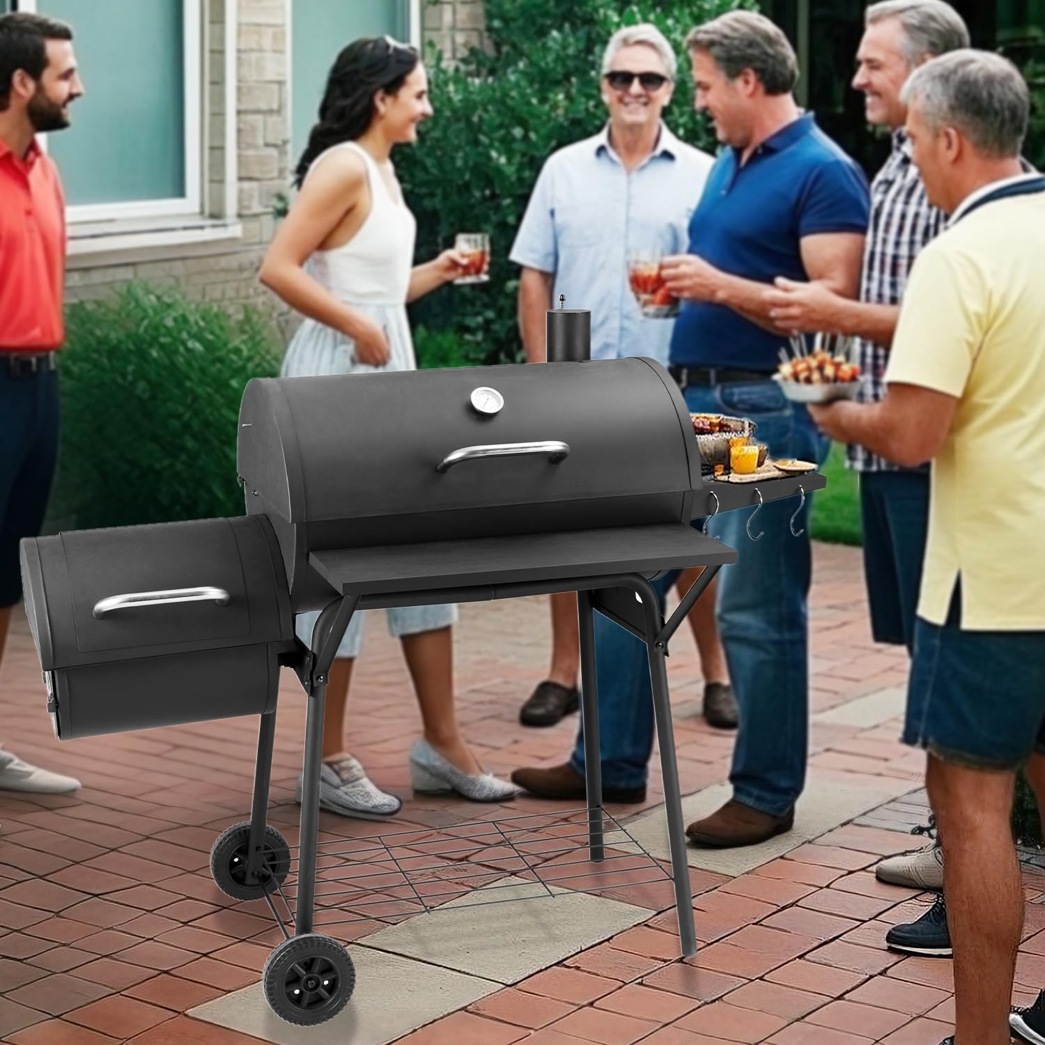 Kendane Barrel Charcoal Grill with offset smoker, 714 Square Inches Cooking Area, Outdoor BBQ Grill with Front and Side Shelf, Perfect for Backyard, Patio Parties and Picnics - CookCave