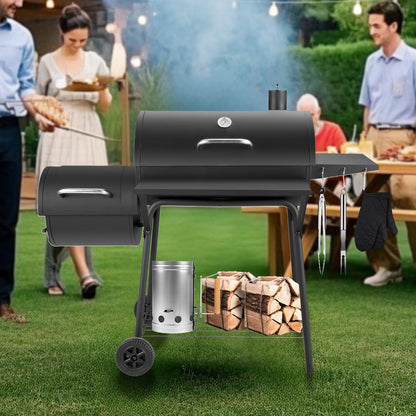 Kendane Barrel Charcoal Grill with offset smoker, 714 Square Inches Cooking Area, Outdoor BBQ Grill with Front and Side Shelf, Perfect for Backyard, Patio Parties and Picnics - CookCave