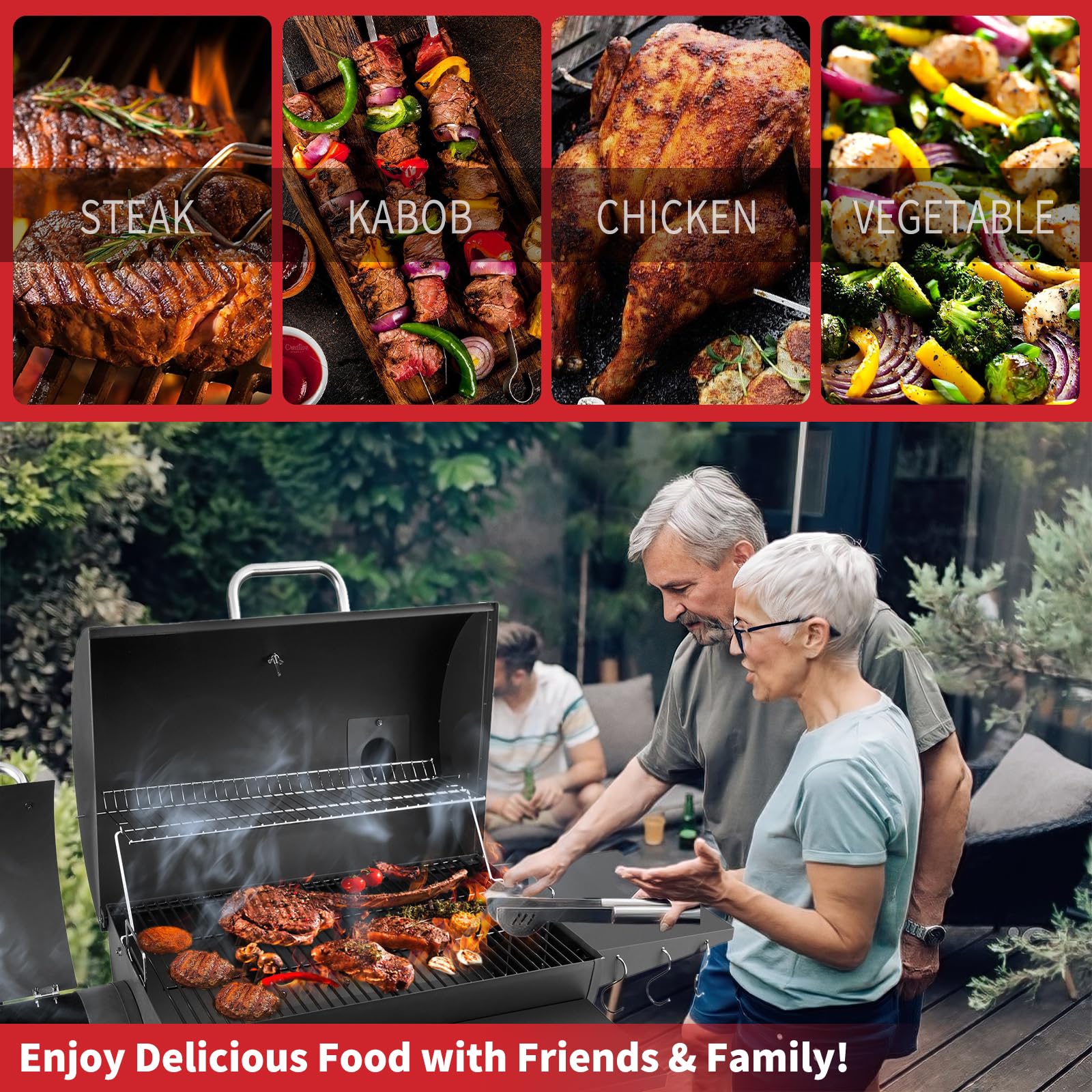 Kendane Barrel Charcoal Grill with offset smoker, 714 Square Inches Cooking Area, Outdoor BBQ Grill with Front and Side Shelf, Perfect for Backyard, Patio Parties and Picnics - CookCave