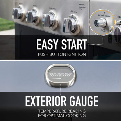 Kenmore 4-Burner Gas Grill with Side Burner, Outdoor BBQ Grill, Propane Gas Grill, Cast Iron Cooking Grates, Electronic Ignition, Warming Rack, Open Cart Design, 53000 BTUs, Stainless Steel and Black - CookCave