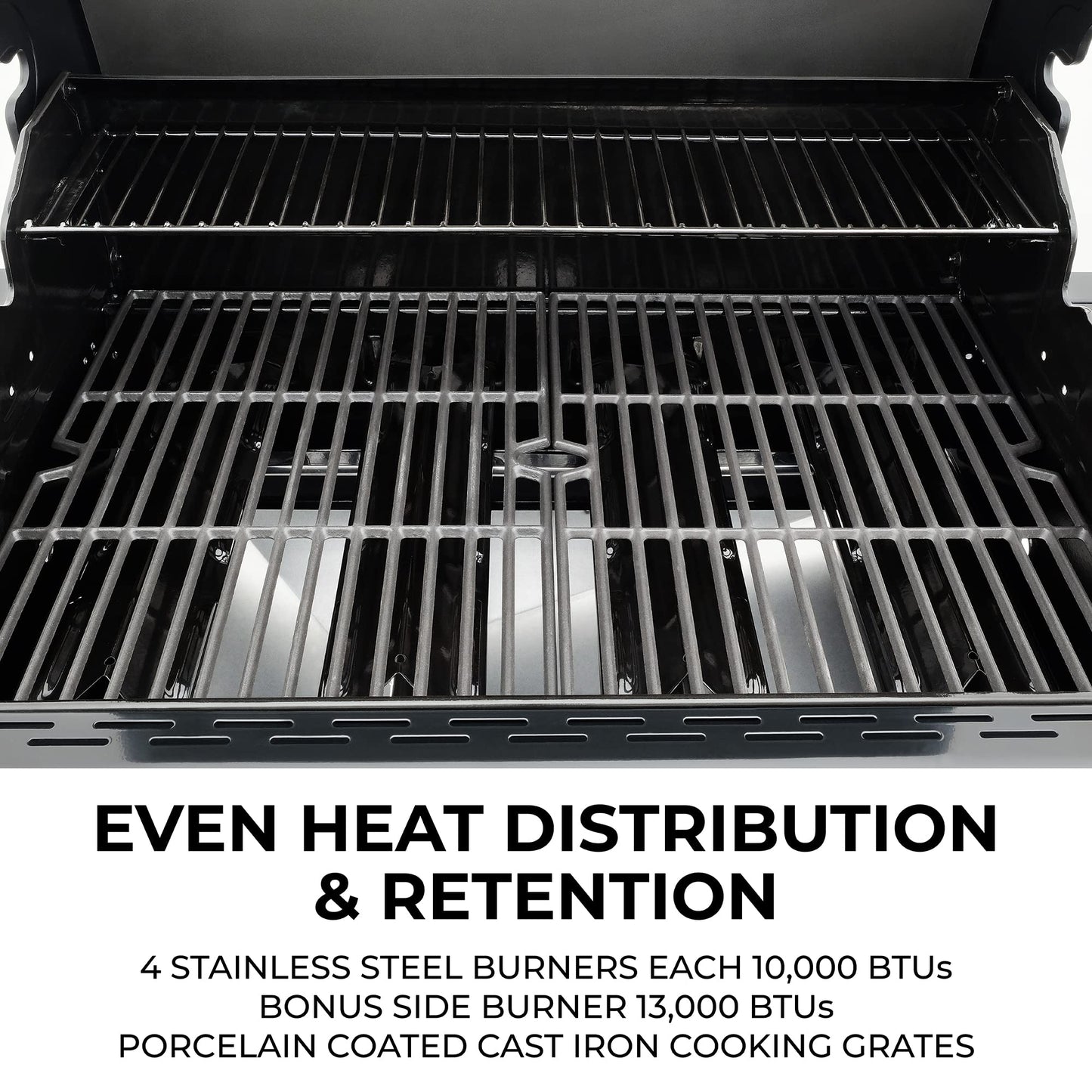 Kenmore 4-Burner Gas Grill with Side Burner, Outdoor BBQ Grill, Propane Gas Grill, Cast Iron Cooking Grates, Electronic Ignition, Warming Rack, Open Cart Design, 53000 BTUs, Stainless Steel and Black - CookCave