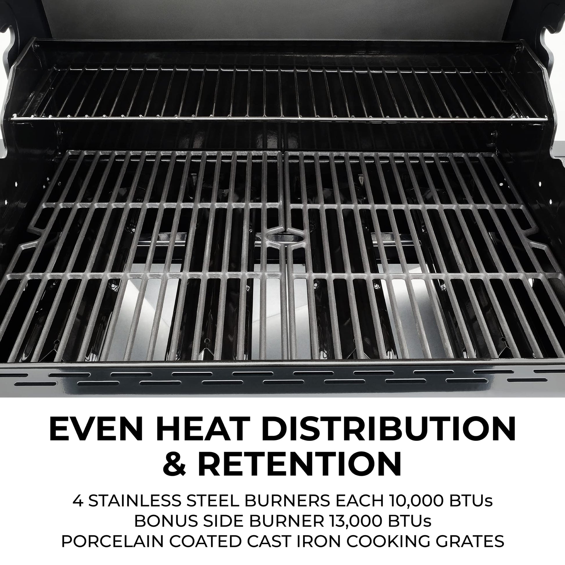 Kenmore 4-Burner Gas Grill with Side Burner, Outdoor BBQ Grill, Propane Gas Grill, Cast Iron Cooking Grates, Electronic Ignition, Warming Rack, Open Cart Design, 53000 BTUs, Stainless Steel and Black - CookCave