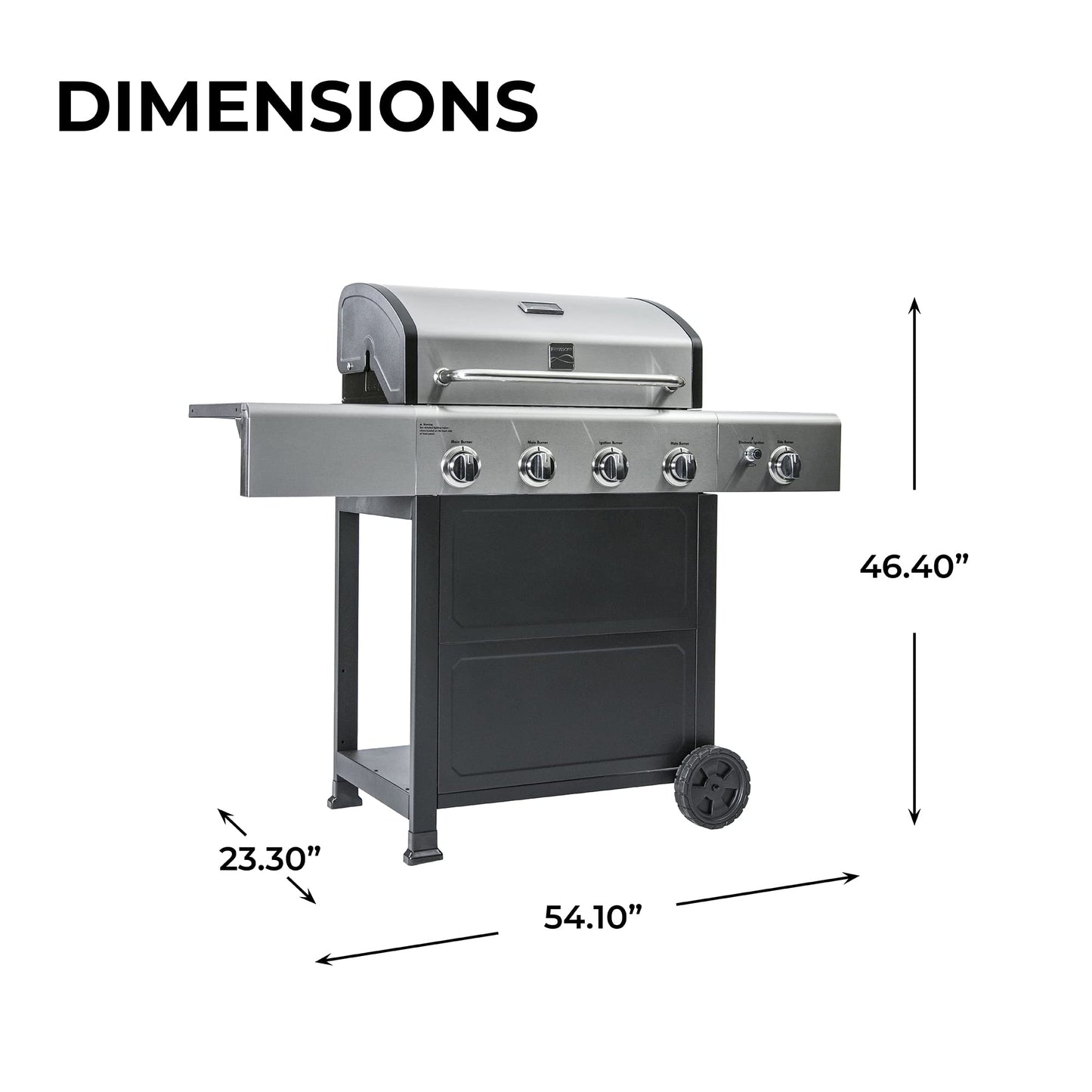 Kenmore 4-Burner Gas Grill with Side Burner, Outdoor BBQ Grill, Propane Gas Grill, Cast Iron Cooking Grates, Electronic Ignition, Warming Rack, Open Cart Design, 53000 BTUs, Stainless Steel and Black - CookCave