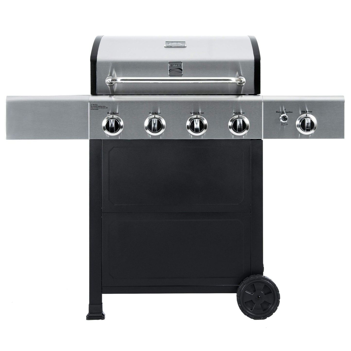 Kenmore 4-Burner Gas Grill with Side Burner, Outdoor BBQ Grill, Propane Gas Grill, Cast Iron Cooking Grates, Electronic Ignition, Warming Rack, Open Cart Design, 53000 BTUs, Stainless Steel and Black - CookCave