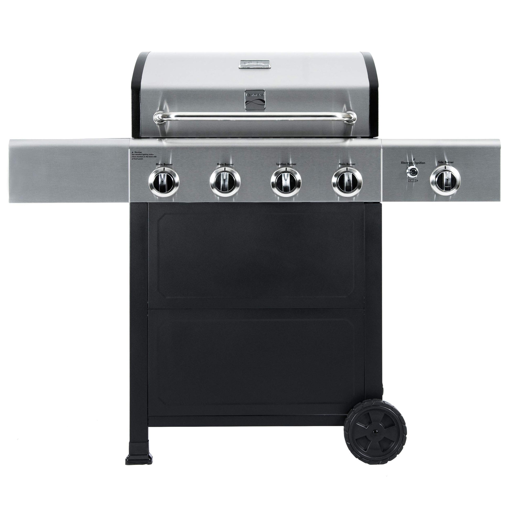 Kenmore 4-Burner Gas Grill with Side Burner, Outdoor BBQ Grill, Propane Gas Grill, Cast Iron Cooking Grates, Electronic Ignition, Warming Rack, Open Cart Design, 53000 BTUs, Stainless Steel and Black - CookCave