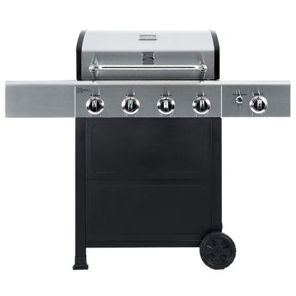 Kenmore 4-Burner Gas Grill with Side Burner, Outdoor BBQ Grill, Propane Gas Grill, Cast Iron Cooking Grates, Electronic Ignition, Warming Rack, Open Cart Design, 53000 BTUs, Stainless Steel and Black - CookCave
